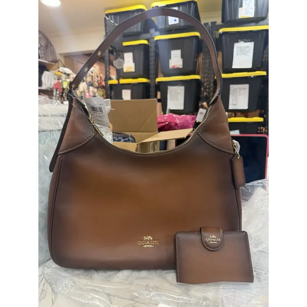 B3-012 NWT Coach Ella Shoulder Bag Crossbody & Wallet Leather/Gold/Redwood CDY36